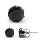 BEBERLINI Round Stud Earrings Black Cubic Zirconia Stainless Steel CZ Fashion Jewelry for Men 10 mm