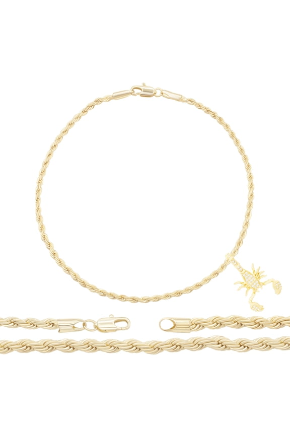 Women Scorpion CZ Charm Anklet 14K Gold Filled Rope Chain Ankle Bracelet Jewelry
