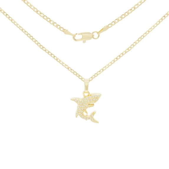 BEBERLINI Women Shark Pendant Necklace 14K Gold Filled Cuban Chain CZ Charm Jewelry 18"