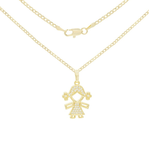 BEBERLINI Women Sister Pendant Necklace Set 14K Gold Filled Cuban Chain CZ Charm Jewelry 20"