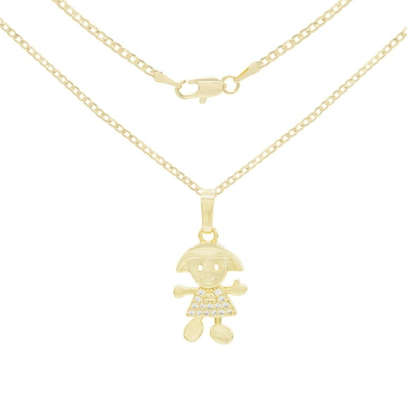 BEBERLINI Women Sister Pendant Necklace Set 14K Gold Filled Cuban Chain CZ Charm Jewelry 24"