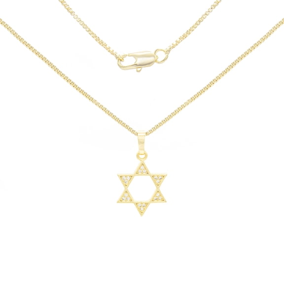 BEBERLINI Women Star Of David CZ Pendant Necklace 14K Gold Filled Box Chain Jewelry 24"
