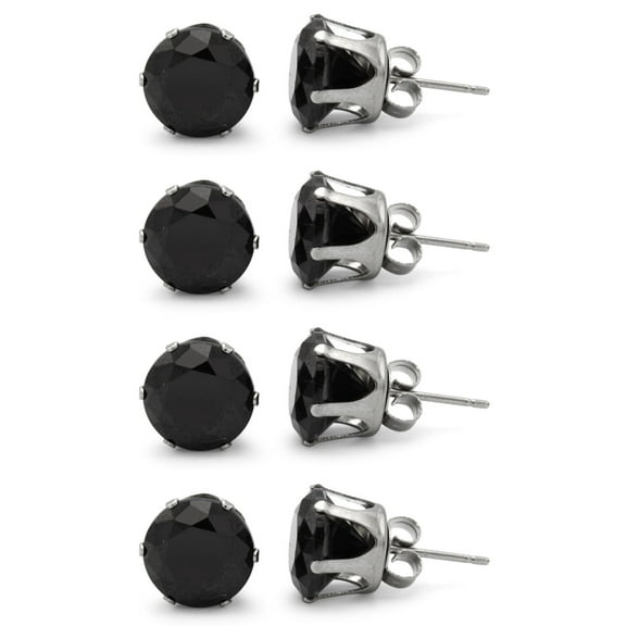 BEBERLINI Stud Earring Set of 4 Cubic Zirconia Earrings Shinny Female Black Round Ear Jewelry Size 10