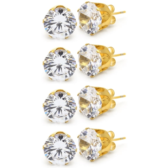 BEBERLINI Stud Earring Set of 4 Cubic Zirconia Earrings Shinny Female Round Ear Jewelry Size 10 mm