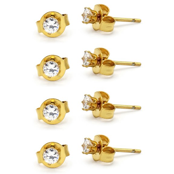 BEBERLINI Stud Earring Set of 4 Cubic Zirconia Earrings Shinny Female Round Ear Jewelry Size 3 mm