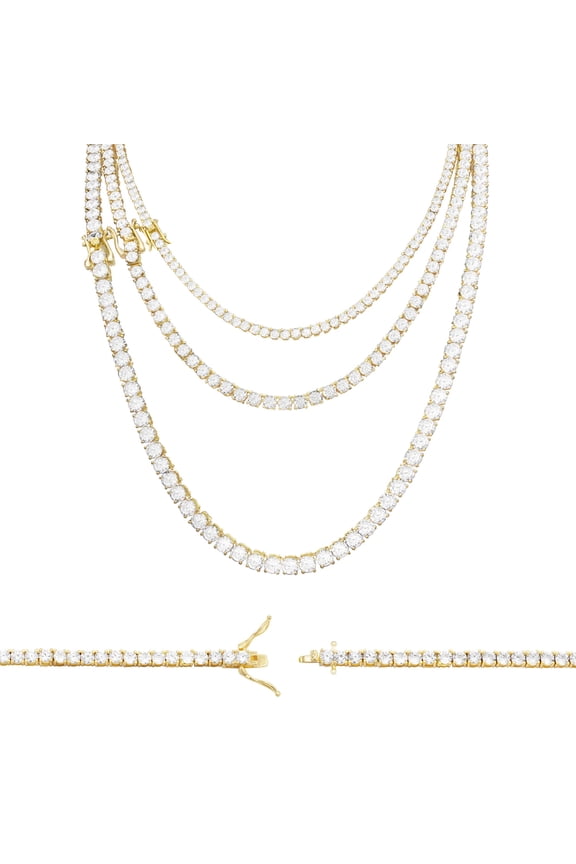 Women Men Tennis Necklace 14K Gold Plated CZ Chain 3 mm Fashion Jewelry Gift 24"