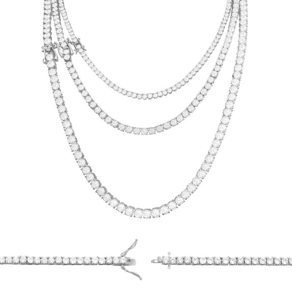 BEBERLINI Women Men Tennis Necklace Silver Plated CZ Chain 3 mm Fashion Jewelry Gift 18"