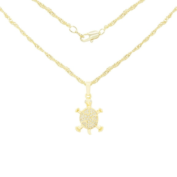 BEBERLINI Women Turtle Pendant Necklace 14K Gold Filled Rope Chain CZ Charm Jewelry 24"
