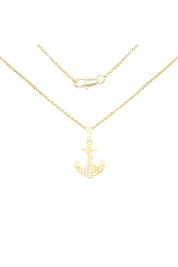 Women Anchor Cross CZ Pendant Necklace 14K Gold Filled Box Chain Jewelry 18"