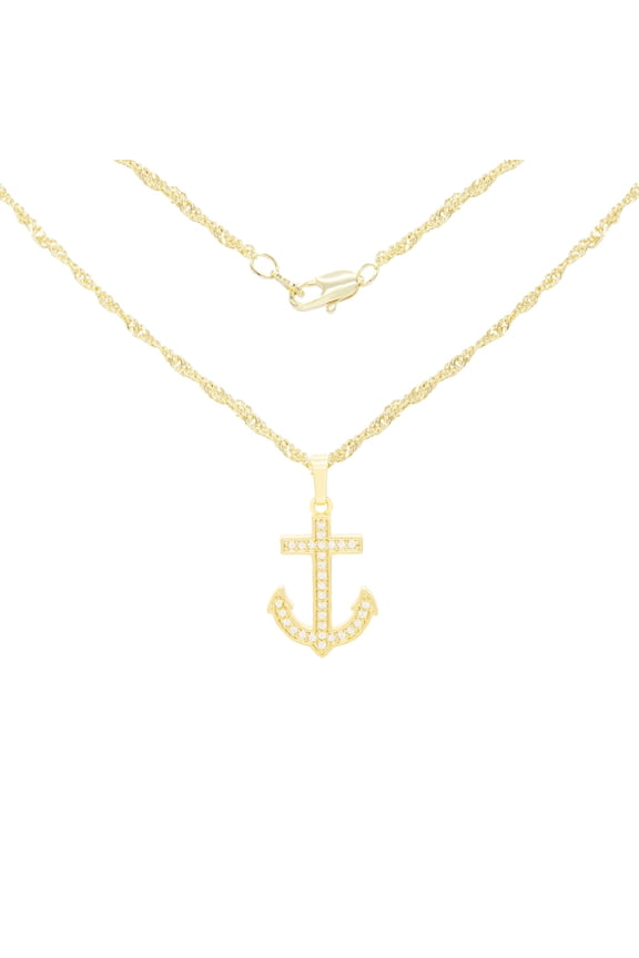 Women Anchor Cross CZ Pendant Necklace 14K Gold Filled Rope Chain Jewelry 24"
