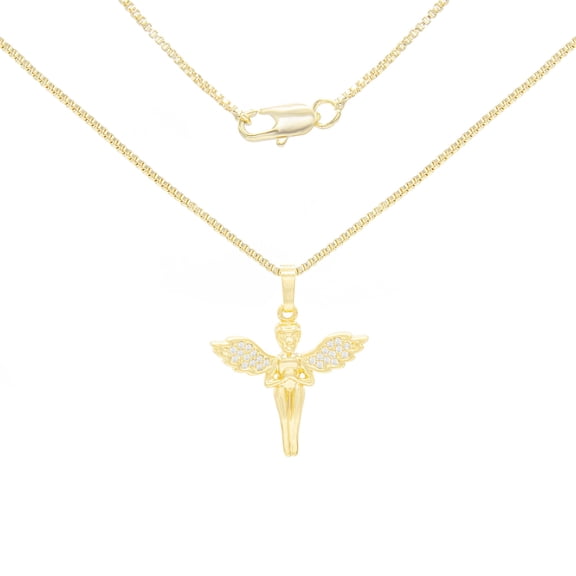 BEBERLINI Women Angel Pendant Necklace Set 14K Gold Filled Box Chain CZ Charm Jewelry 24"