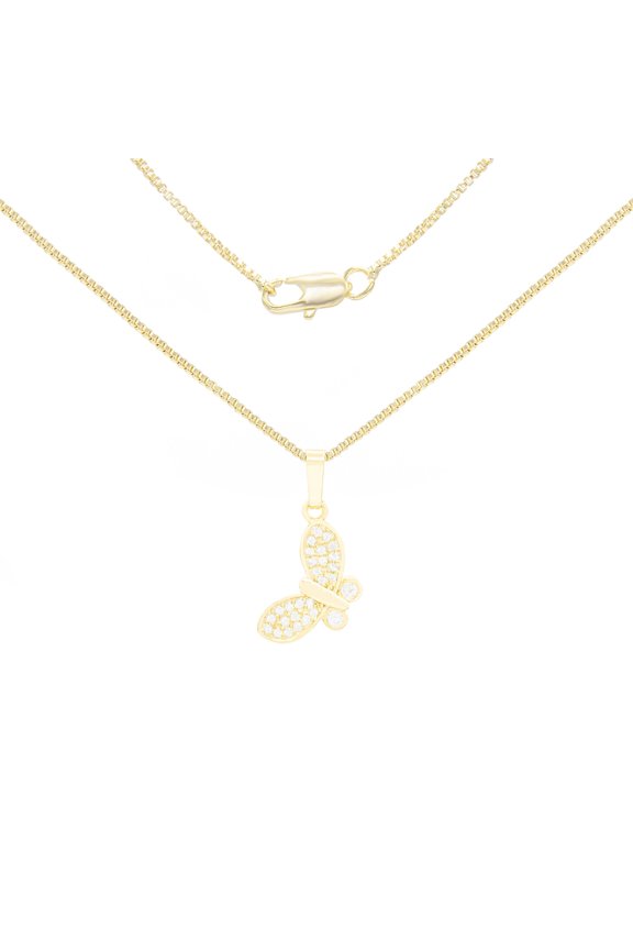 Women Butterfly CZ Pendant Necklace Set 14K Gold Filled Box Chain Jewelry 18"