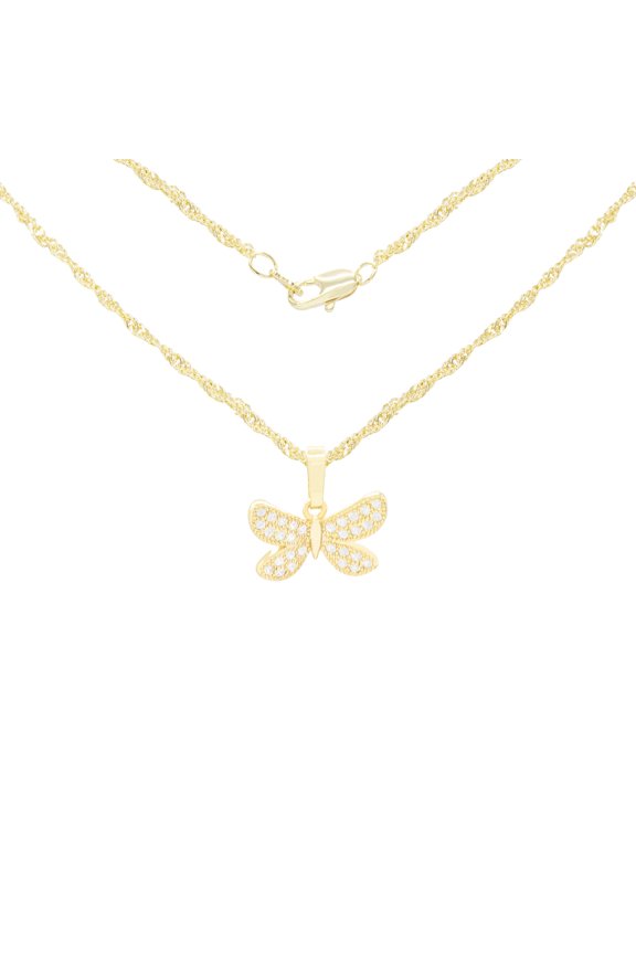 Women Butterfly CZ Pendant Necklace Set 14K Gold Filled Rope Chain Jewelry 24"