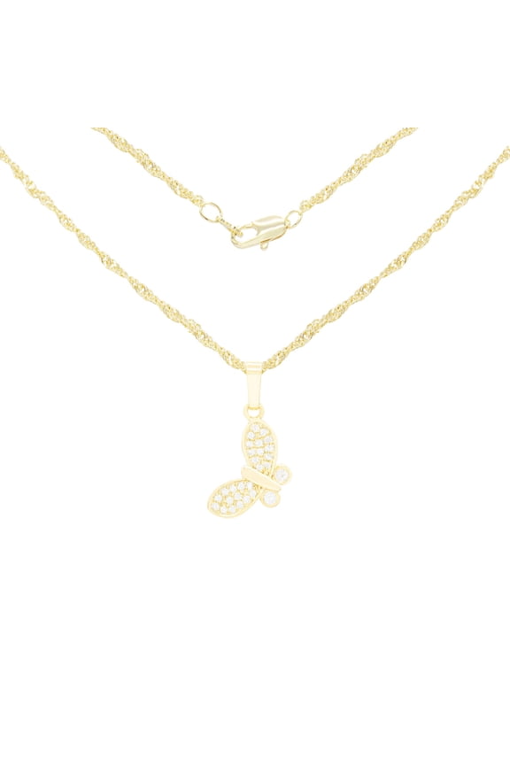 Women Butterfly CZ Pendant Necklace Set 14K Gold Filled Rope Chain Jewelry 24"