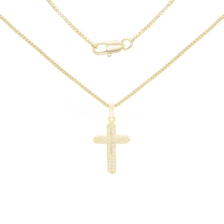 BEBERLINI Women Cross CZ Pendant Necklace Set 14K Gold Filled Box Chain Jewelry 20"