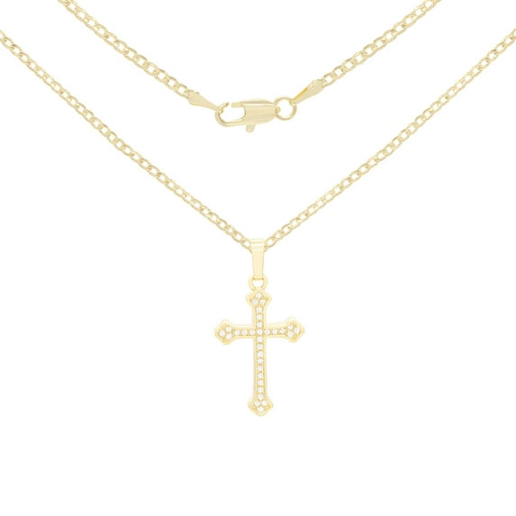BEBERLINI Women Cross CZ Pendant Necklace Set 14K Gold Filled Cuban Chain Jewelry 24"