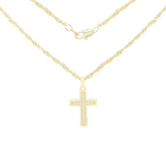 BEBERLINI Women Cross CZ Pendant Necklace Set 14K Gold Filled Rope Chain Jewelry 20"