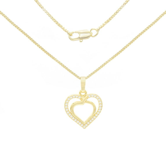 BEBERLINI Women Heart CZ Pendant Necklace Set 14K Gold Filled Box Chain Jewelry 24"