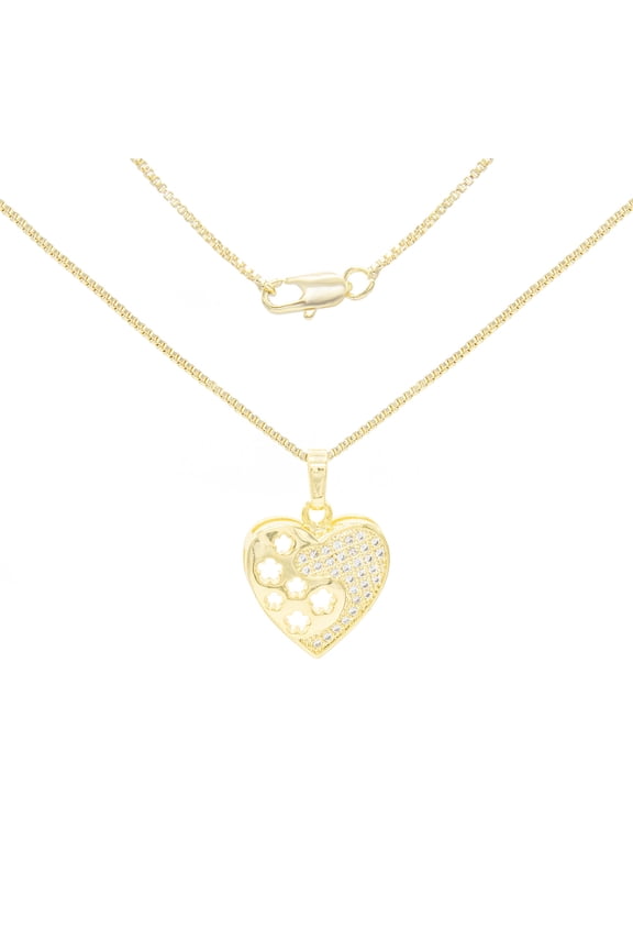 Women Heart CZ Pendant Necklace Set 14K Gold Filled Box Chain Jewelry 24"