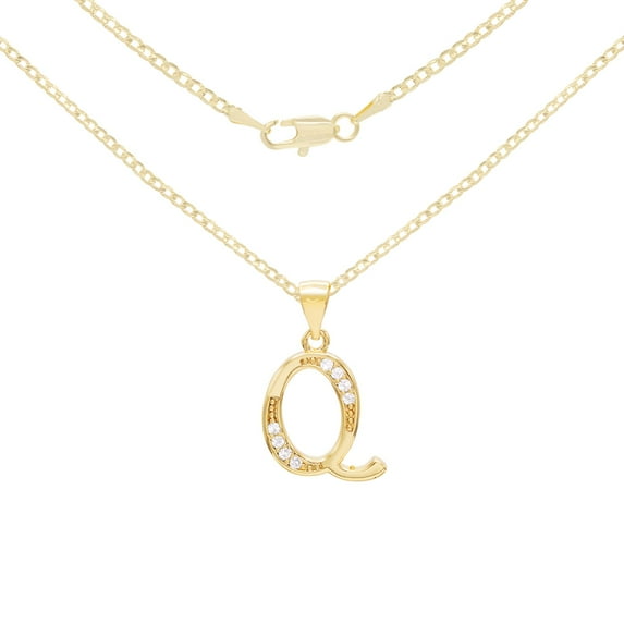 BEBERLINI Women Initial Letter Q Pendant Necklace 14K Gold Filled Cuban Chain Jewelry 24"