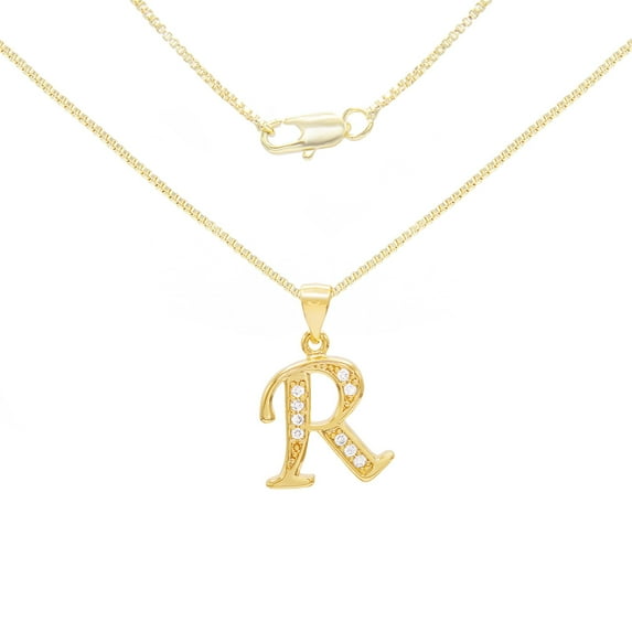 BEBERLINI Women Initial Letter R Pendant Necklace 14K Gold Filled Box Chain Jewelry 18"
