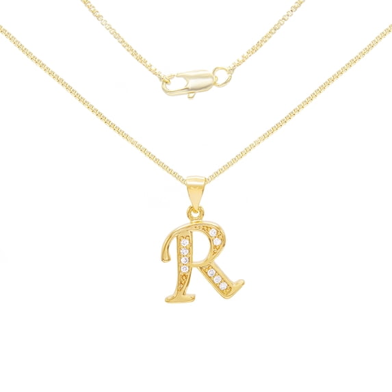 BEBERLINI Women Initial Letter R Pendant Necklace 14K Gold Filled Box Chain Jewelry 20"