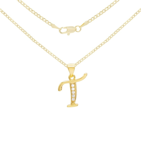 BEBERLINI Women Initial Letter T Pendant Necklace 14K Gold Filled Cuban Chain Jewelry 18"