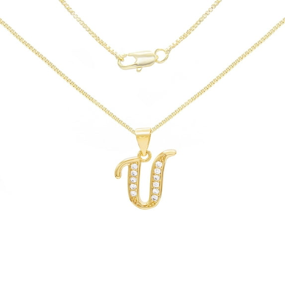 BEBERLINI Women Initial Letter U Pendant Necklace 14K Gold Filled Box Chain Jewelry 24"