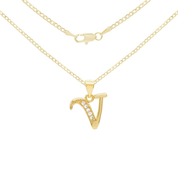 BEBERLINI Women Initial Letter V Pendant Necklace 14K Gold Filled Cuban Chain Jewelry 18"