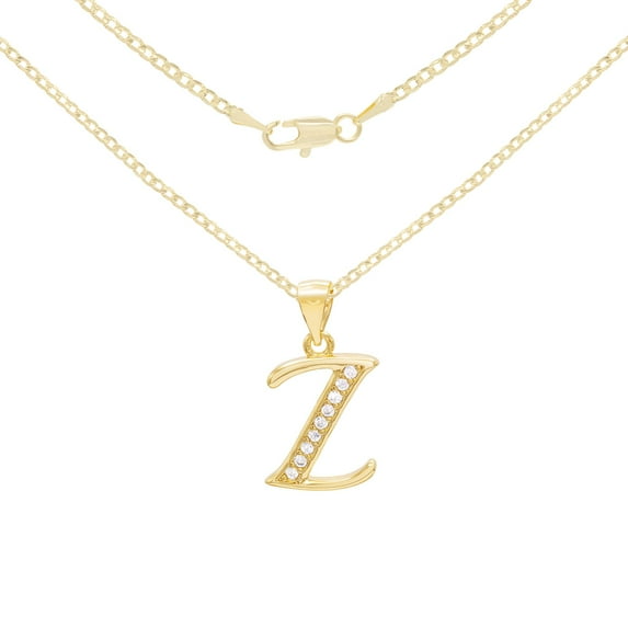 BEBERLINI Women Initial Letter Z Pendant Necklace 14K Gold Filled Cuban Chain Jewelry 20"