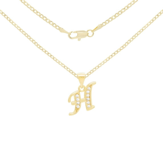 BEBERLINI Women Initial Letter H Pendant Necklace 14K Gold Filled Cuban Chain Jewelry 24"