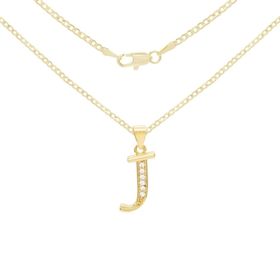 BEBERLINI Women Initial Letter J Pendant Necklace 14K Gold Filled Cuban Chain Jewelry 20"