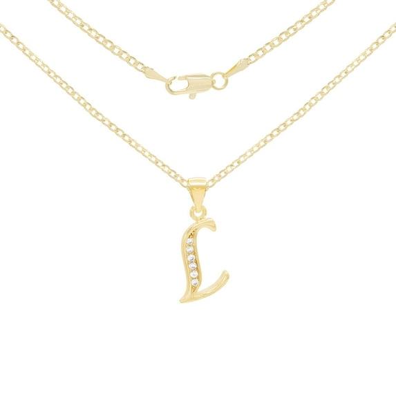 BEBERLINI Women Initial Letter L Pendant Necklace 14K Gold Filled Cuban Chain Jewelry 18"