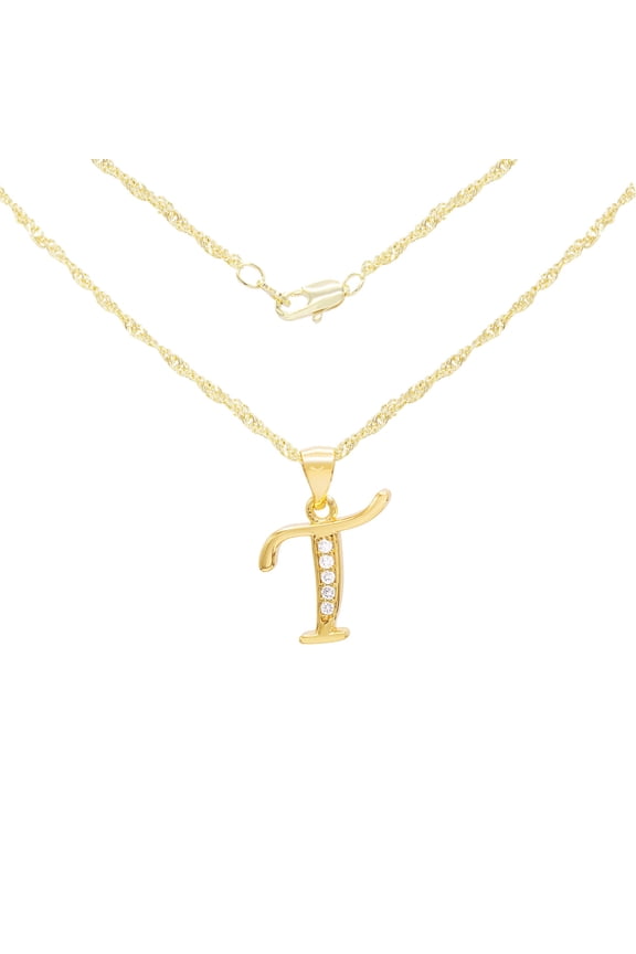 Women Initial Letter T Pendant Necklace 14K Gold Filled Rope Chain Jewelry 24"
