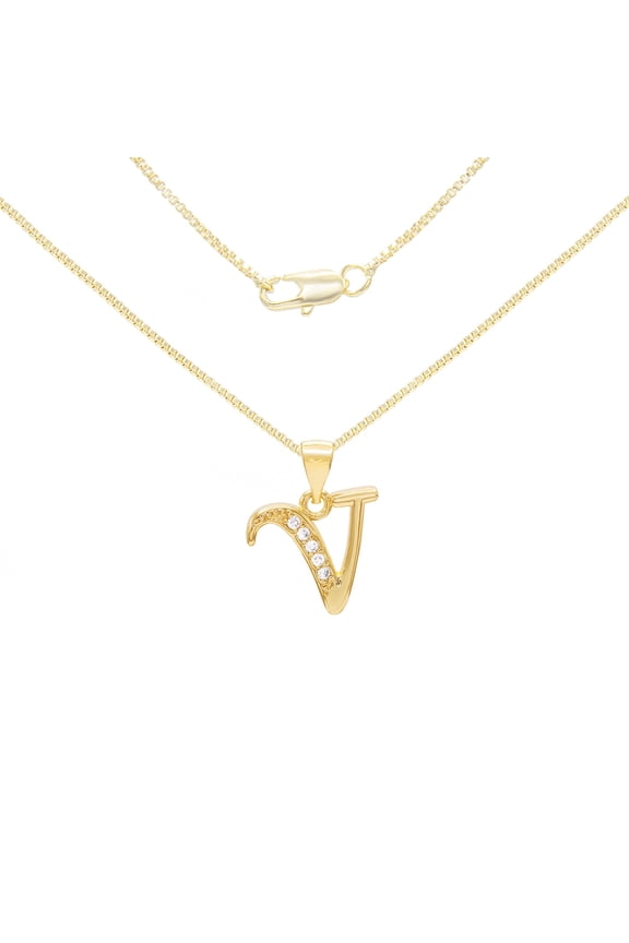 Women Initial Letter V Pendant Necklace 14K Gold Filled Box Chain Jewelry 24"