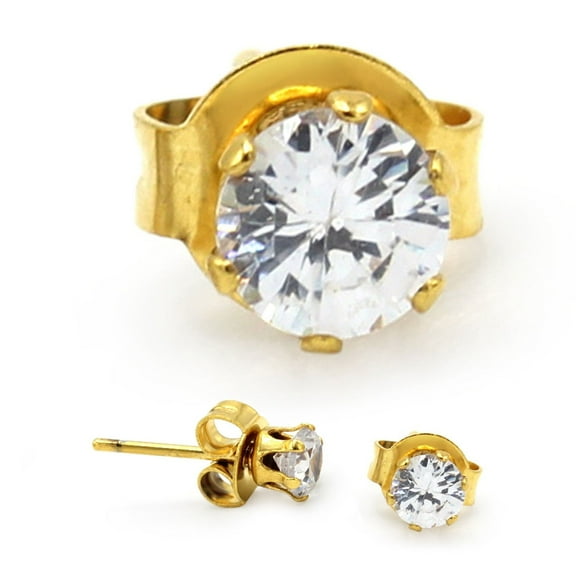 BEBERLINI Women Stud Earrings CZ 14K Gold Plated Stainless Steel Jewelry Round 4 mm