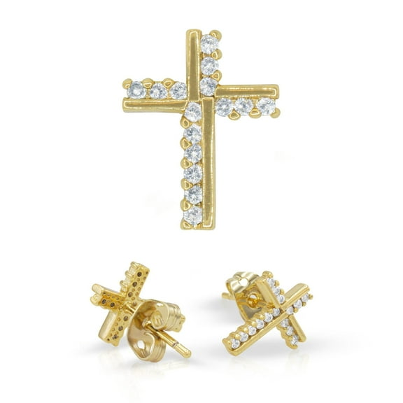 BEBERLINI Women Stud Earrings Cubic Zirconia 14K Gold Filled Brass Fashion Jewelry Cross