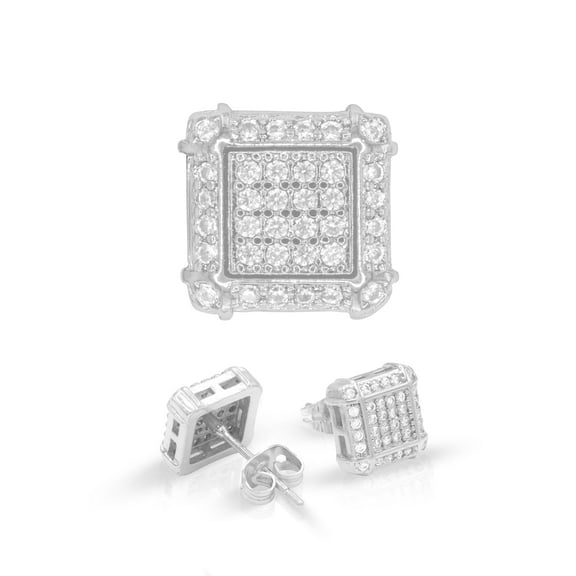 BEBERLINI Women Stud Earrings Cubic Zirconia Silver Plated Brass Fashion Jewelry Square