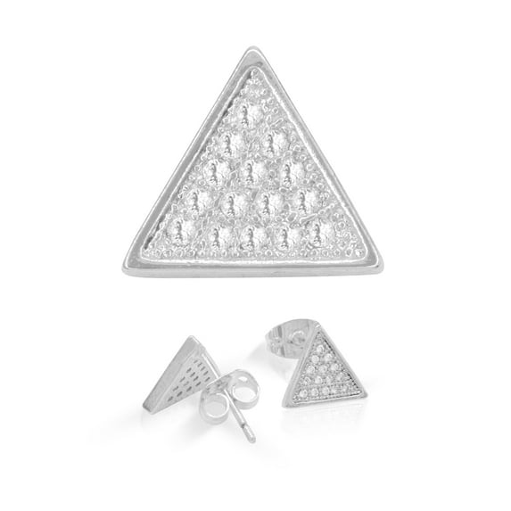BEBERLINI Men Stud Earrings Cubic Zirconia Silver Plated Brass Fashion Jewelry Triangle