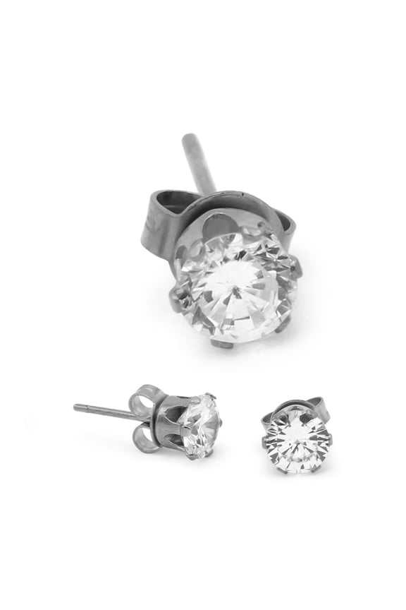 Women Stud Earrings Cubic Zirconia Silver Stainless Steel Jewelry Round 6 mm