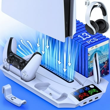 Beboncool PS5 Cooling Fan Stand with Dual Controller Charger Station for Playstation 5/PS5 Pro/PS5 Silm/PS5 Controller-White