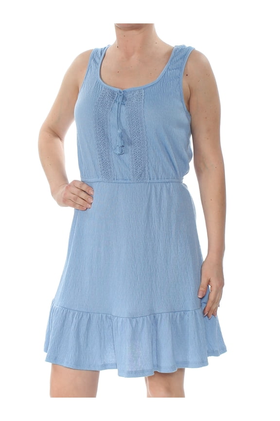 $39 Womens New 1377 Blue Ruffled Hem Peasant Dress S Juniors B+B