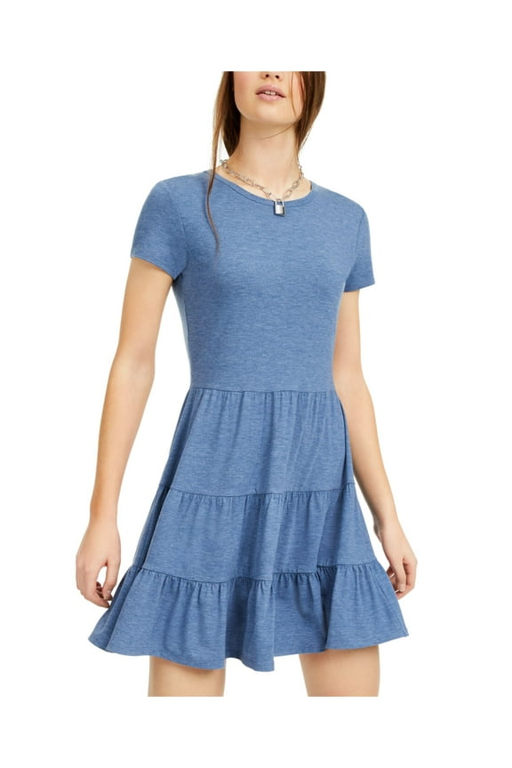 Womens Blue Heather Short Sleeve Mini Dress XL