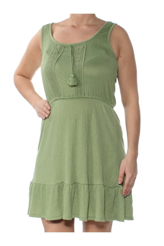 Womens Green Ruffled Sleeveless Above The Knee Peasant Dress Juniors Size: L
