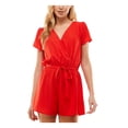 thumbnail image 1 of BEBOP Womens Red Belted Pull-on Elastic Waist Cap Sleeve Surplice Neckline Wide Leg Romper Juniors XL, 1 of 4