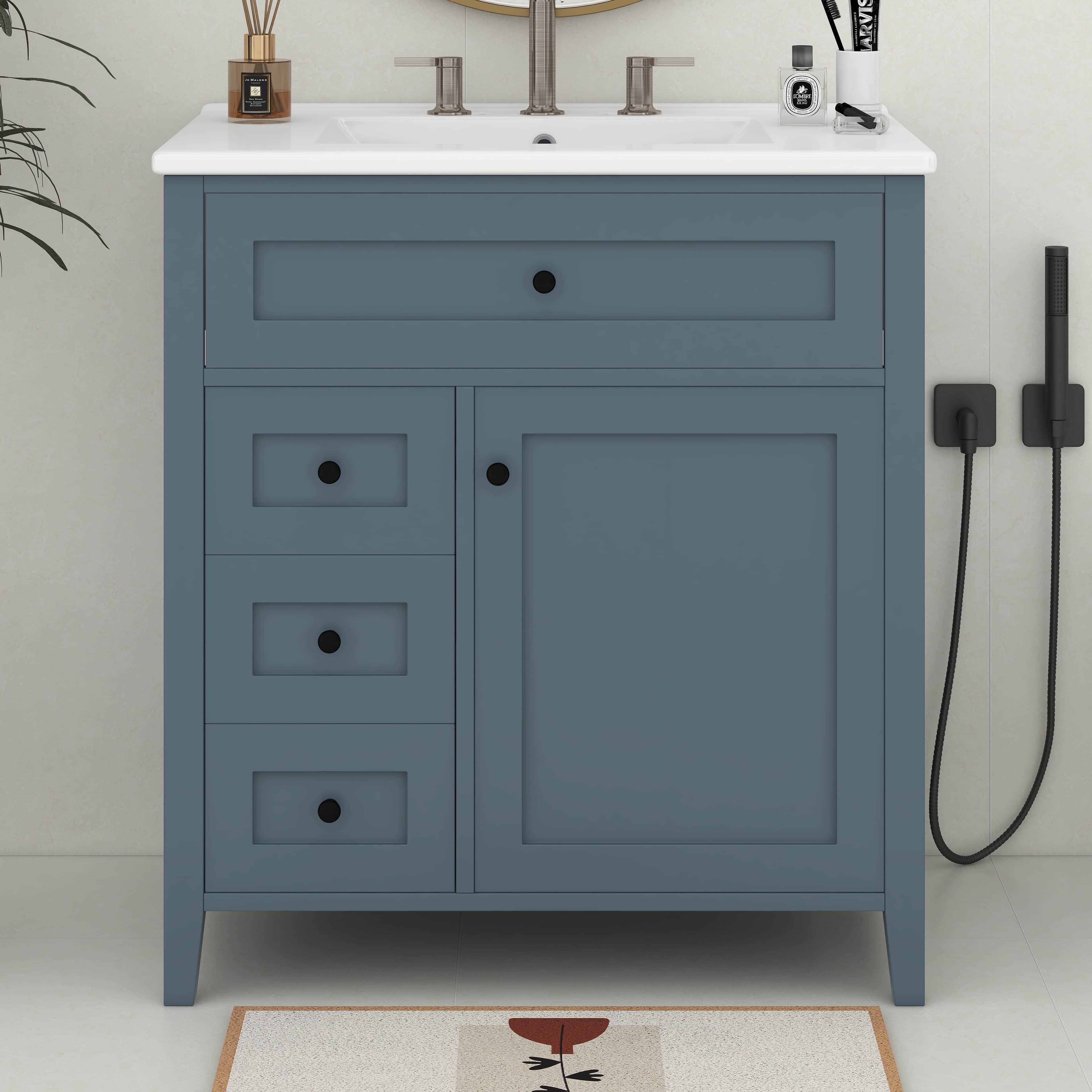 BEBPILOO 30-Inch Blue Gray Bathroom Vanity with Sink, Modern MDF and ...