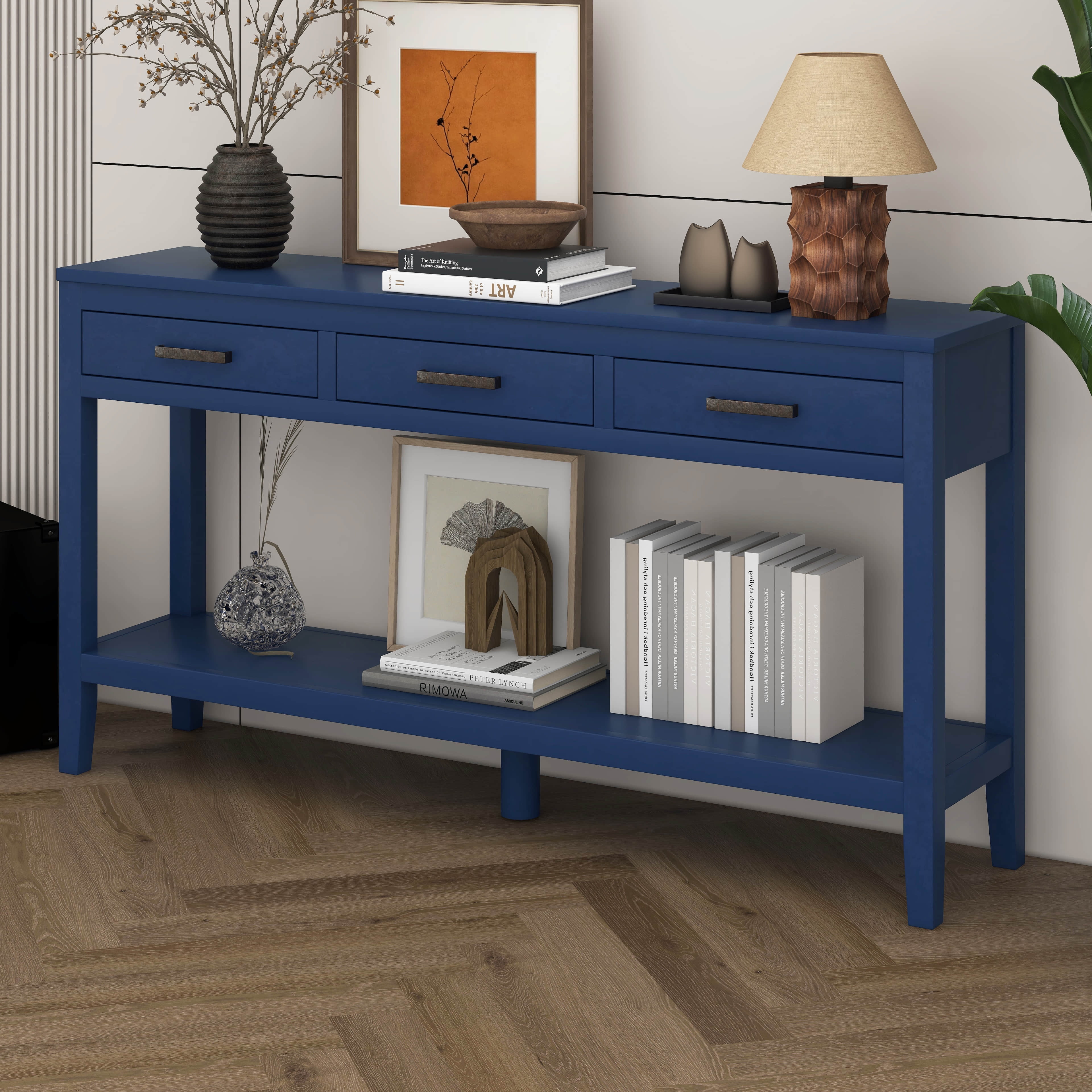 BEBPILOO 62.2" Farmhouse Entryway Table with 3 Drawers, Painted Console ...