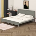 thumbnail image 1 of BEBPILOO Modern Gray Solid Wood King Platform Bed, 1 of 12