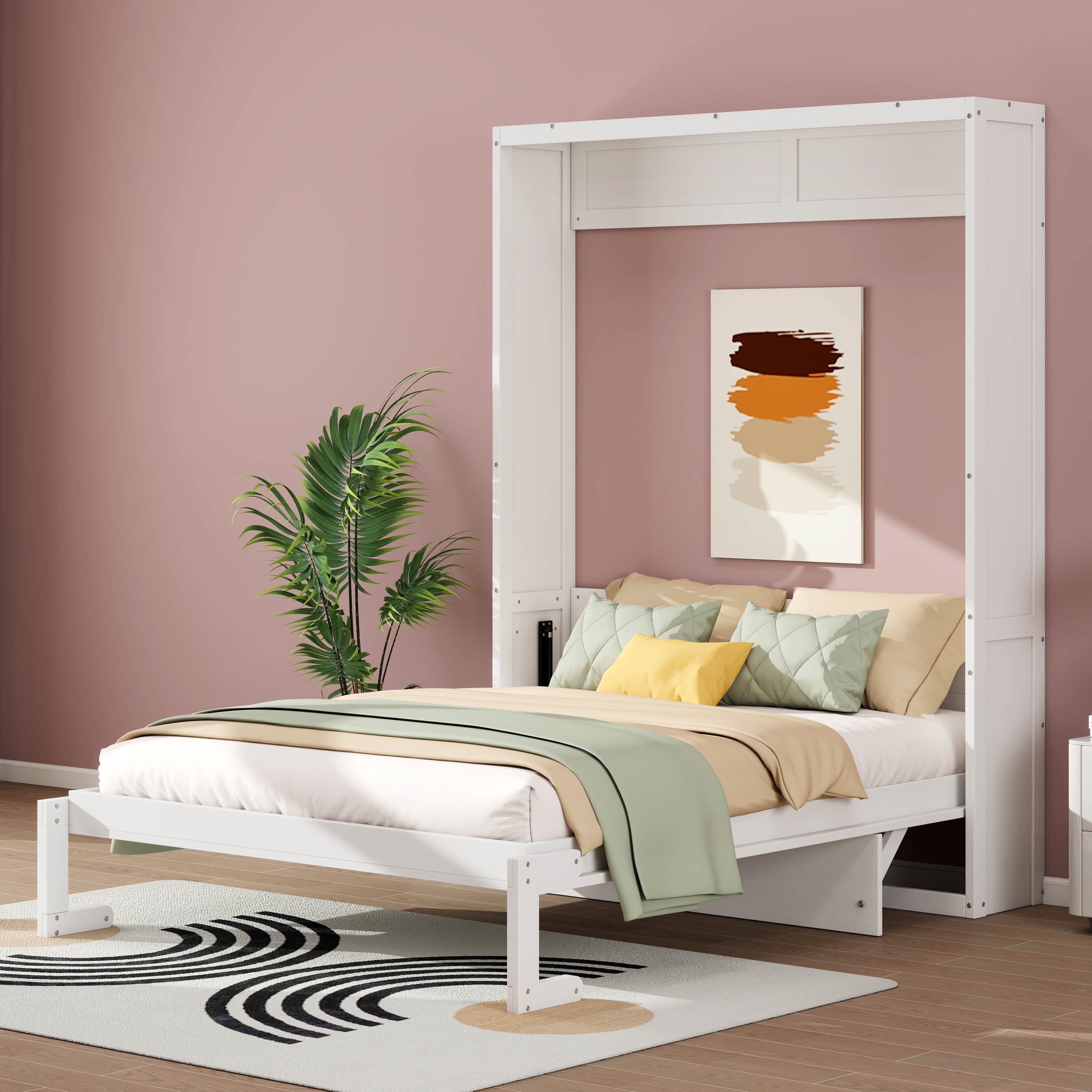 BEBPILOO Queen Size Murphy Bed, 68-inch Cabinet Bed Folding Wall