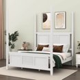thumbnail image 1 of BEBPILOO Traditional King Size Solid Wood Four Poster Bed with Horizontal Grille Design, White, 1 of 12